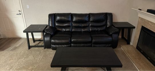 Black leather couch and table set