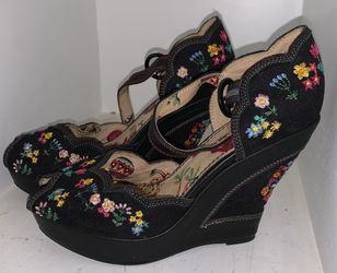 Black Wedge high heel women shoes