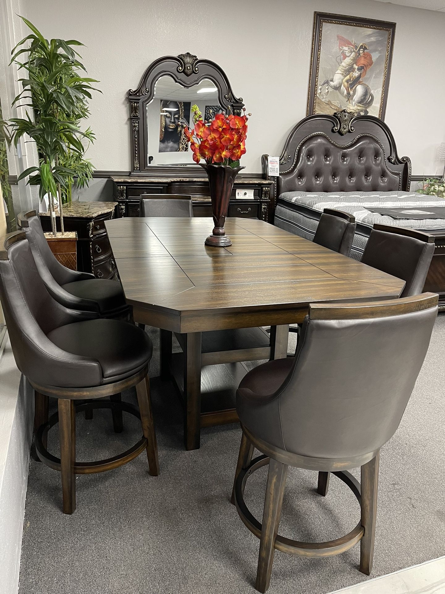 7PC Brown Dining Table Set