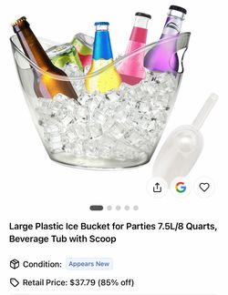Large Clear Plastic Ice Bucket with Scoop