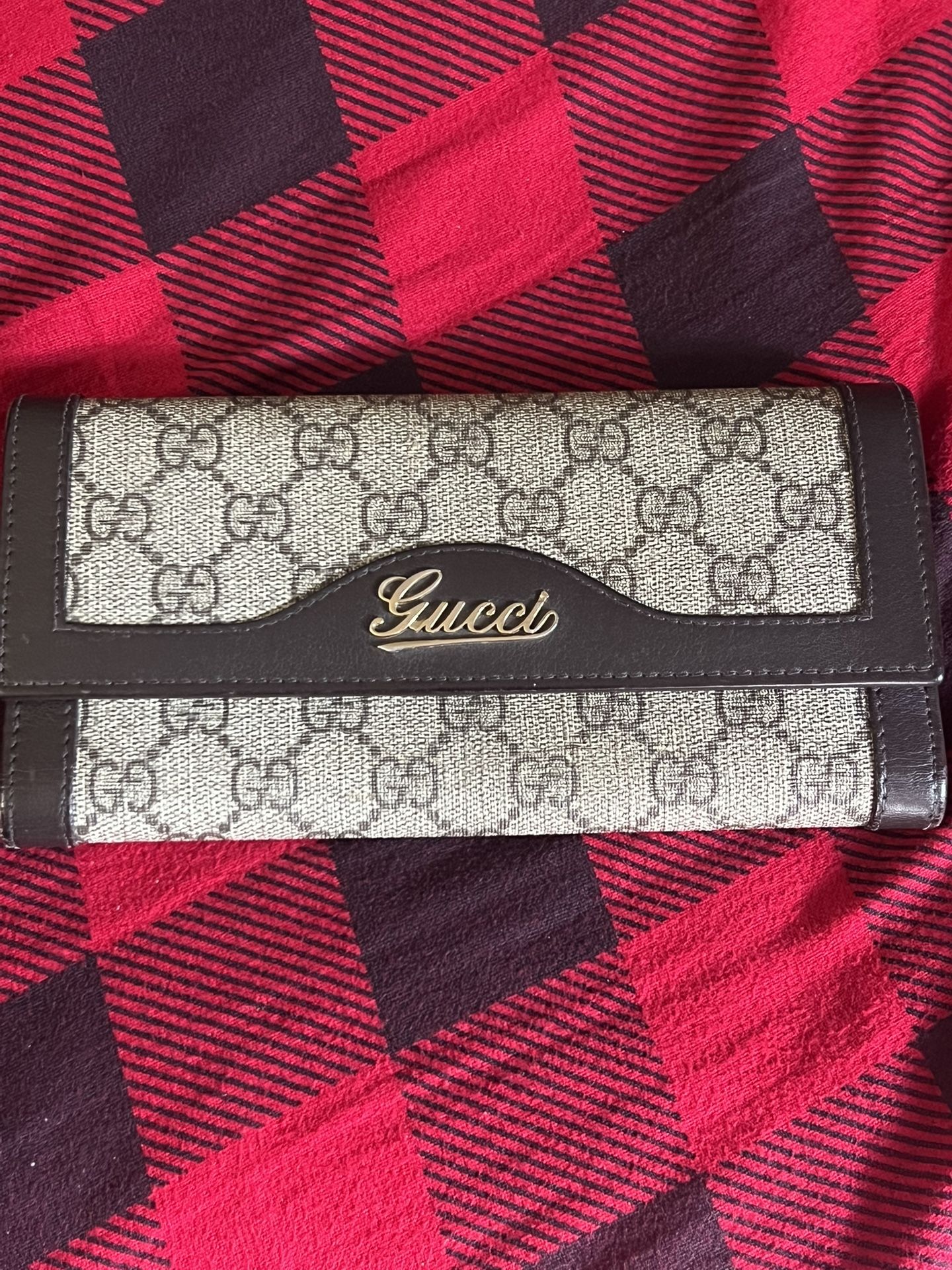 Auth Gucci Fold Pursee Wallet GG Brown Canvas Leather Italy