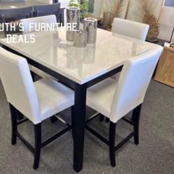 5-pc Counter Height Dining Set White Faux Marble Table Top