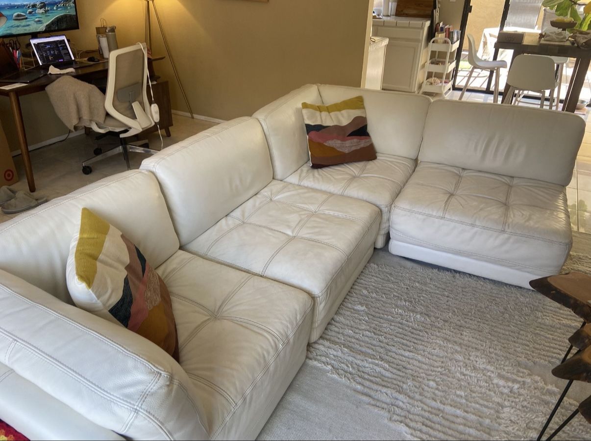 White Italian Leather 4pc Modular Sectional Sofa