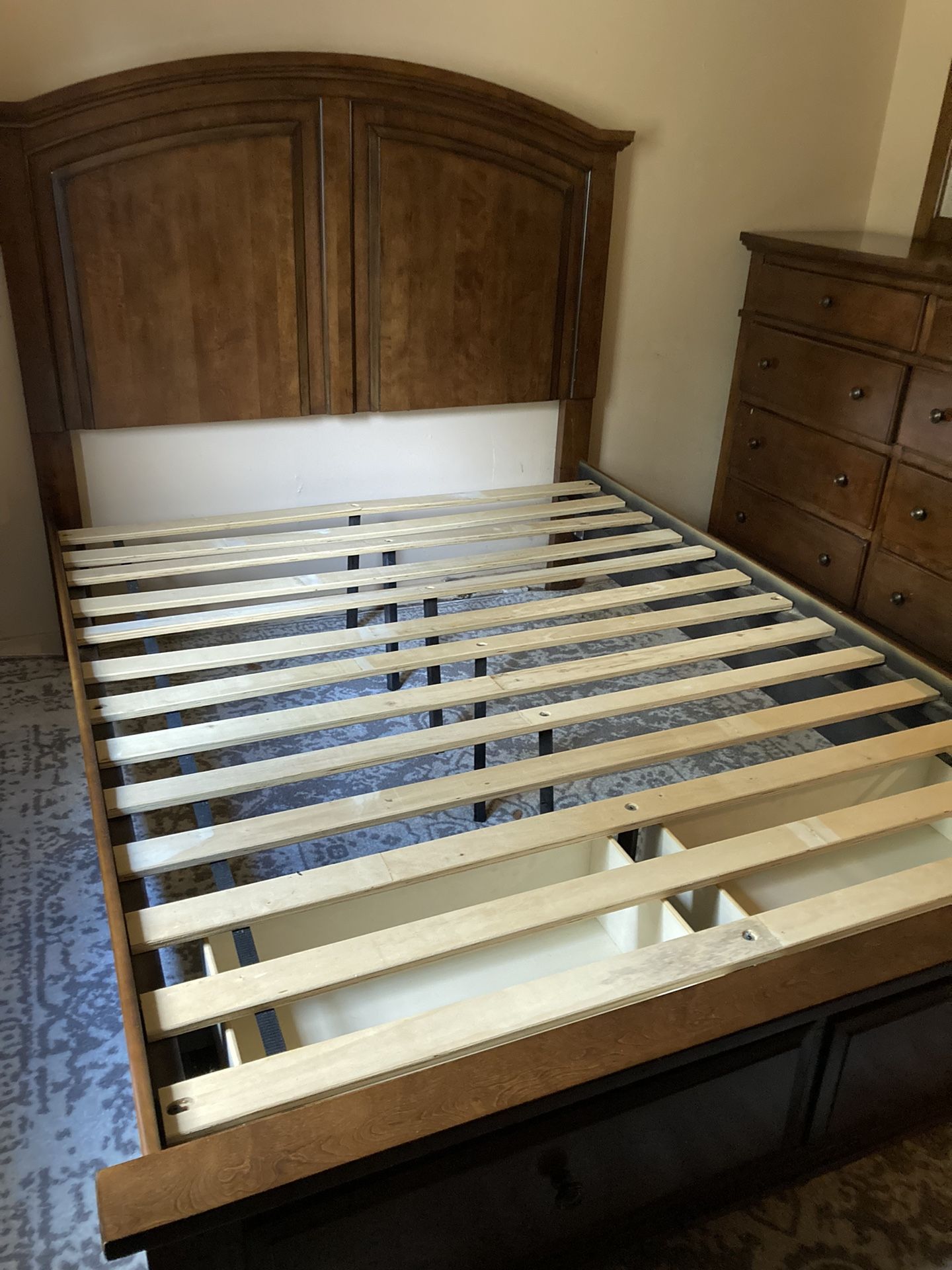 Wood Bed Frame Double With Storage Drawers
