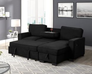 Black Sectional With Pull-Out Bed