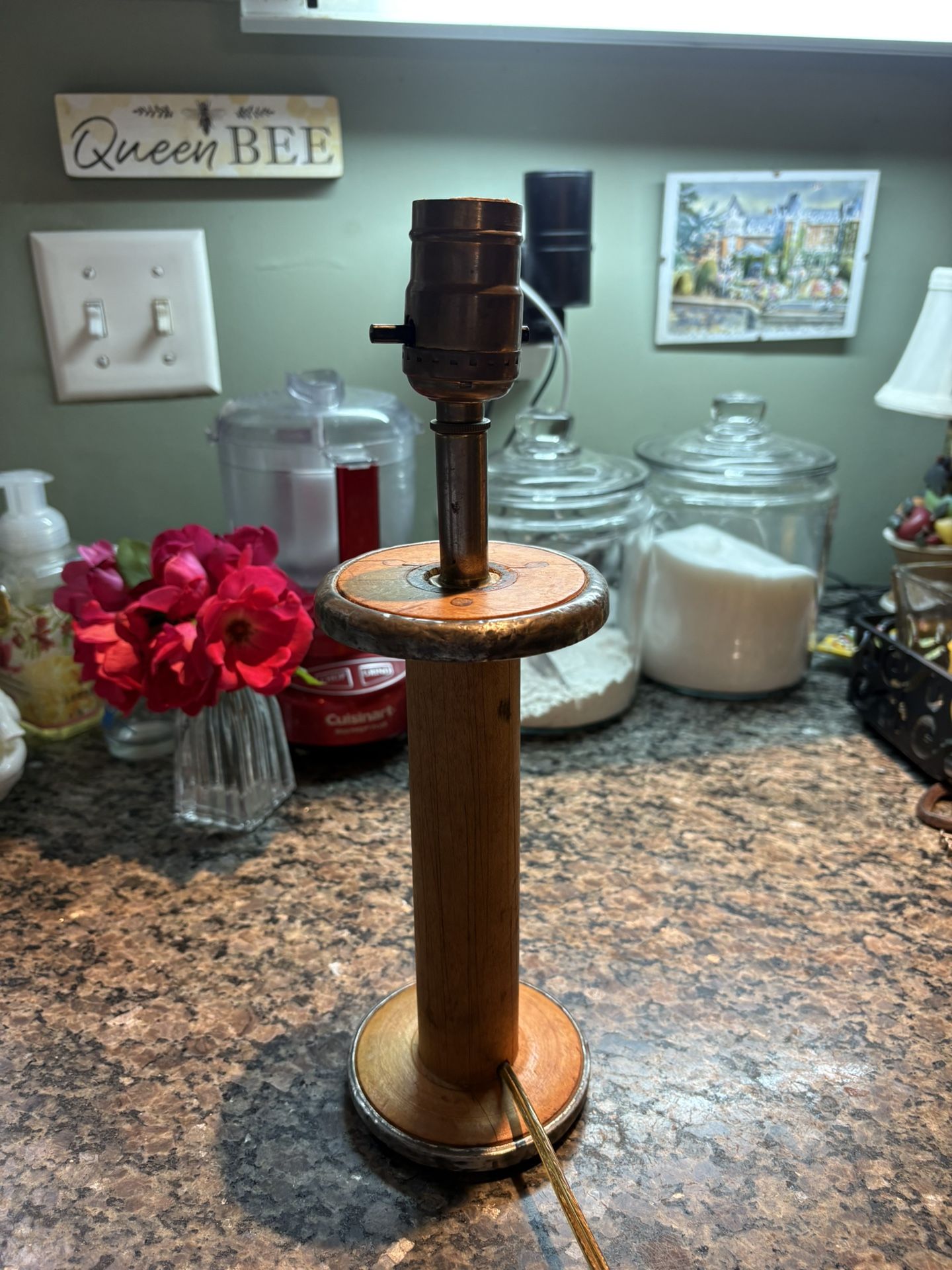 Antique Wood Spool/Dowel Lamp