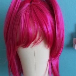 Short heat resistant synthetic hot pink hair wig