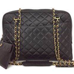 Auth CHANEL Quilted Matelassé CC Logo Lambskin Chain