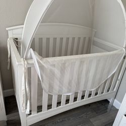 White Baby Crib + Safety Net