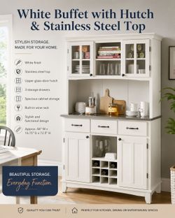 Buffet with hutch y stainless steel top. (white)