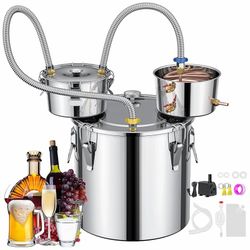3 Pots 8Gal/30L Moonshine Still Kit Complete with Thumper and Condenser, Thermometer, Submersible Pump, Stainless Steel Alcohol Distiller Home Brewing