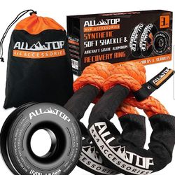 ALL-TOP Synthetick Soft Shackle & Recovery Ring Kit (2PCS 1/2in x 22in - 48300LBS Shackles + 1 Snatch Pulley Ring) for Winch Tackle Pulley System

