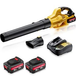 Leaf Blower Cordless Compatible with Dewalt 20V Max Battery, 500CFM & 6 Speed Modes, Electric Cordless Leaf Blower with 2 x 3.0Ah Battery and Charger,