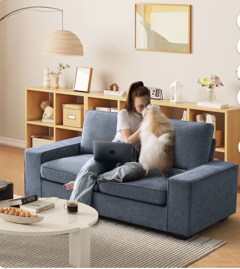 INGALIK Modern Loveseat Sofa, Upholstered Fabric Love Seat with Linen Cushions, Compact and Stylish for Small Spaces, Living Room, Bedroom, Office - D