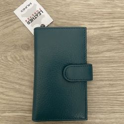 Mundi teal genuine leather snap card wallet