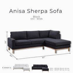 Black Sherpa Sectional Sofa with Right-Facing Chaise