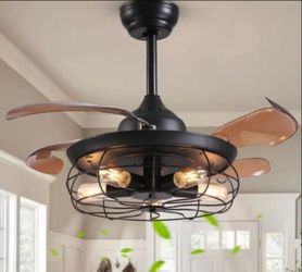 36 in. Indoor Black Ceiling Fan with Lights and Remote Retractable Blades Fandelier