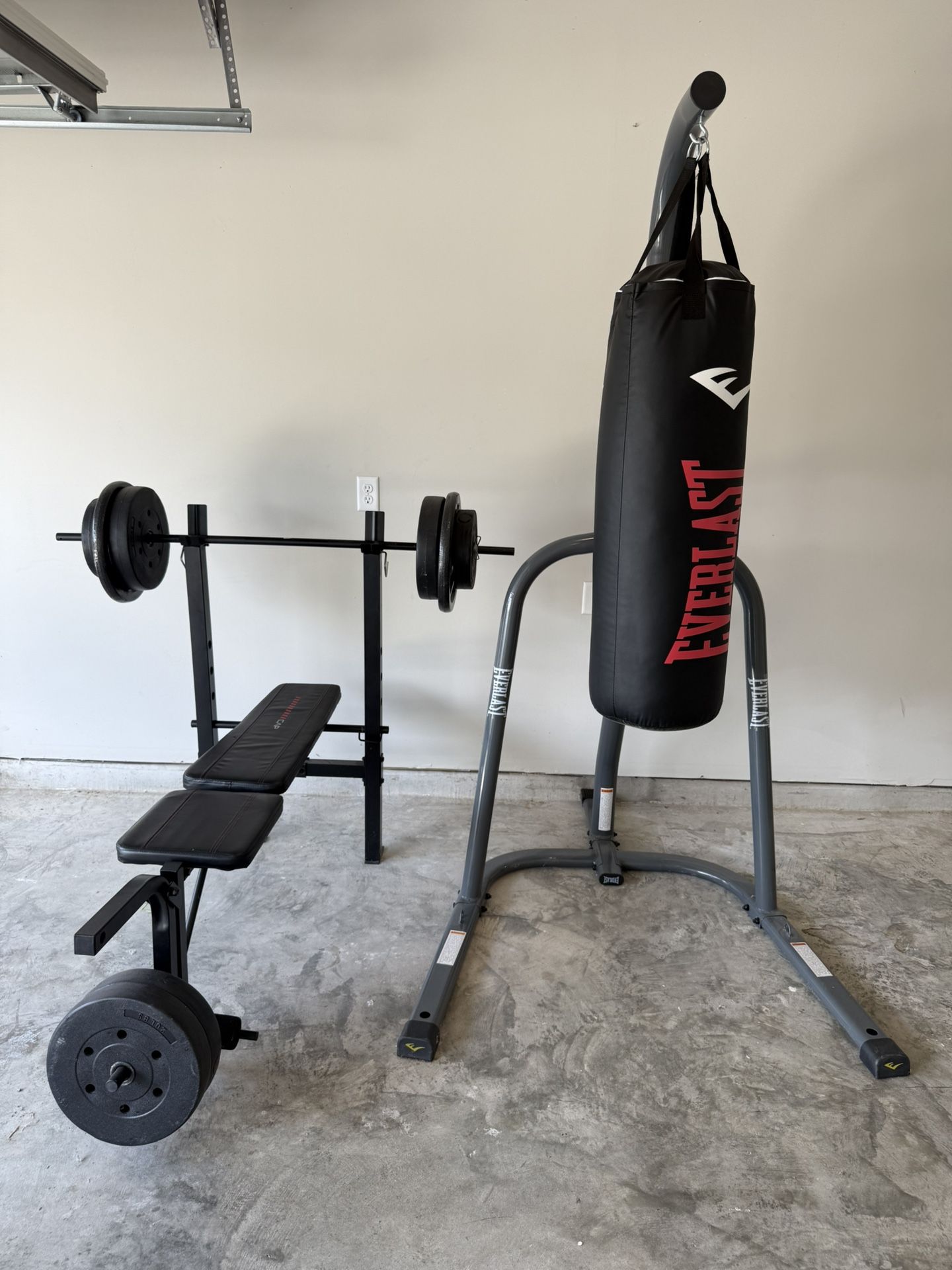Bench Press And Everlast Bag With Stand
