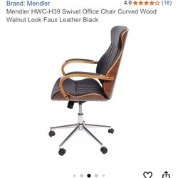 Used Used Mendler HWC-H39 Office Chair Swivel Chair Bentwood Walnut Look Faux Leather FSC Certified Black
