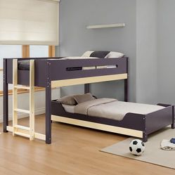TWIN/TWIN BUNK BED     |     FM-BK201PR-T-BED ContemporaryMauve/OakSolid Pinewood, Engineered WoodLow Bunk BedInsert & Lock JointAttached Side LadderM