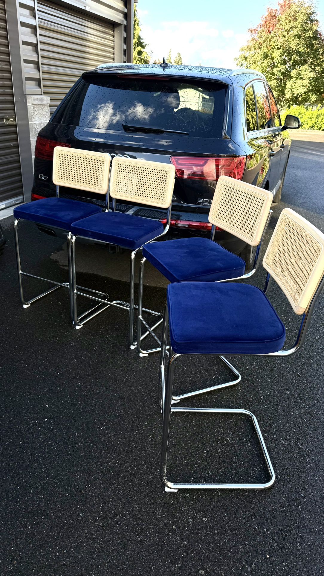 4 Walsh Velvet Bar & Counter Stool By AllModern In Sapphire Blue Velvet
