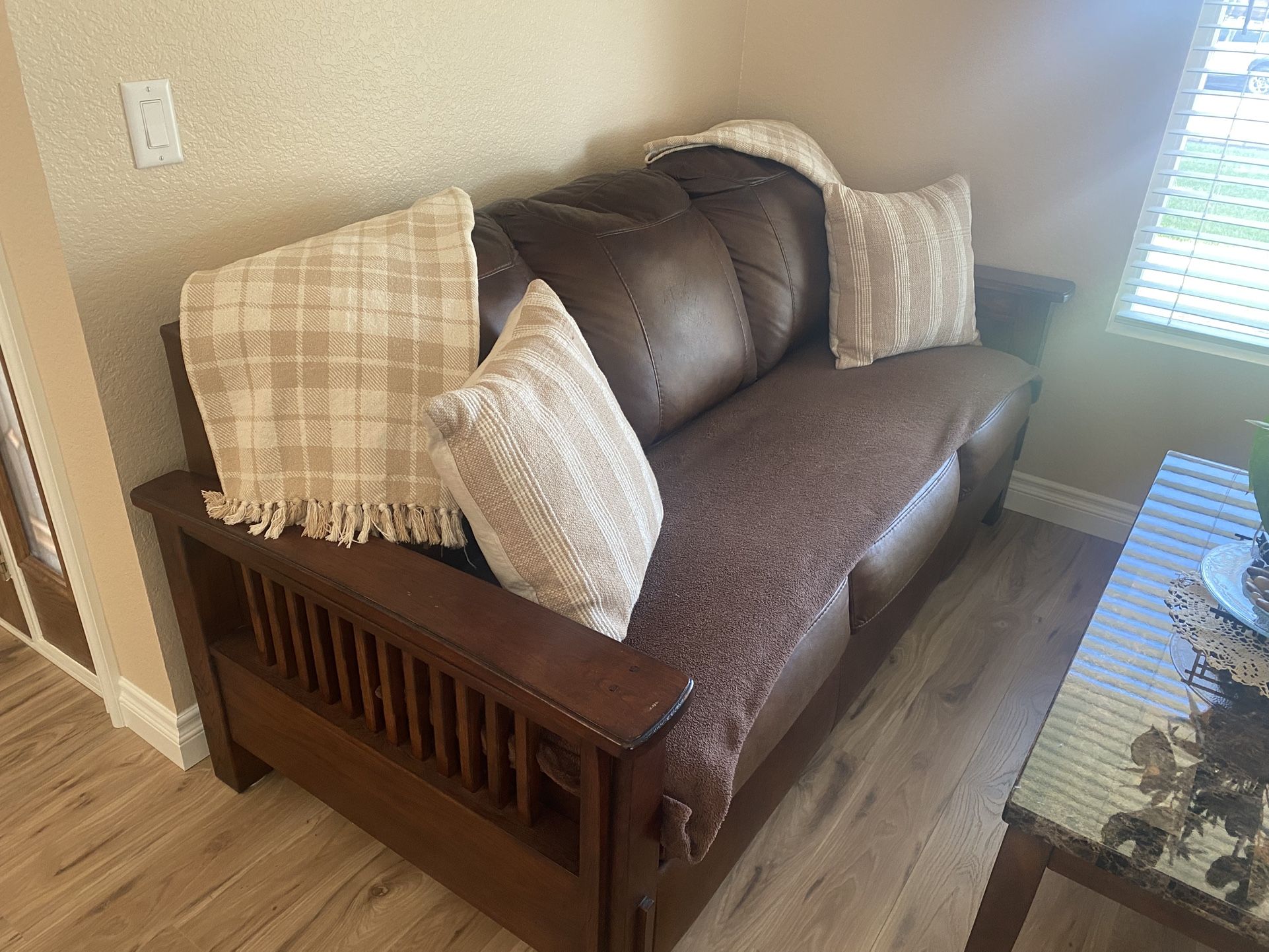 Couch Leather Solid Wood