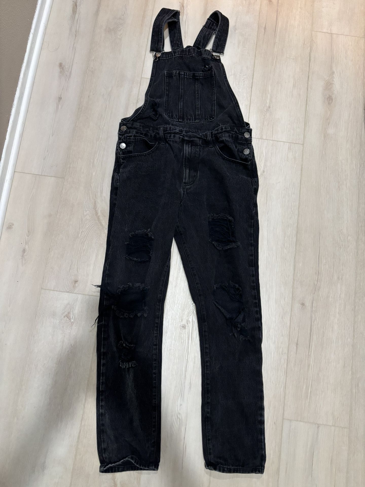 Black Distressed Overalls