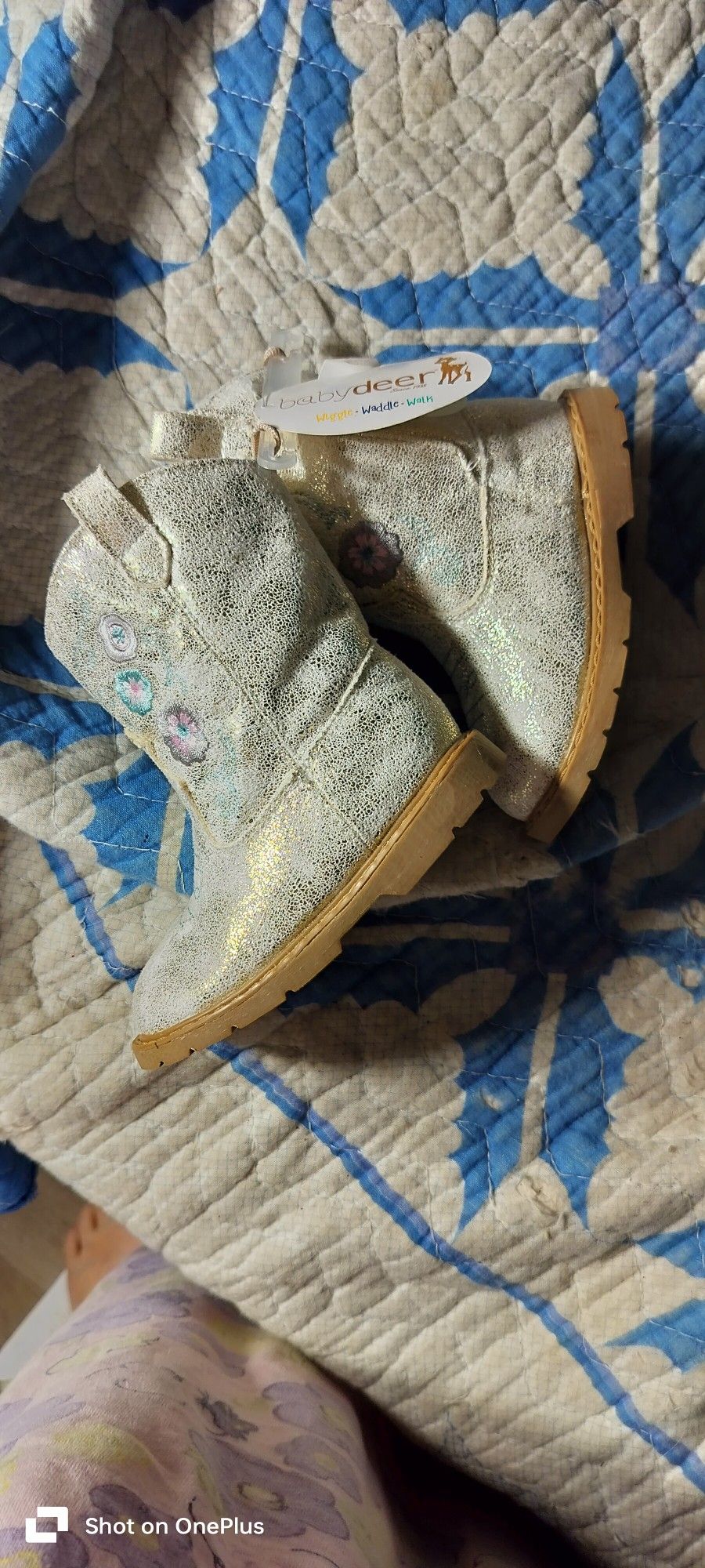 Baby Deer Wiggle Waddle Walk New Cowboy Champagne Boot Size 5 12/18 Months