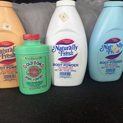 Lot of 5 vintage bottles of Body powder full never used