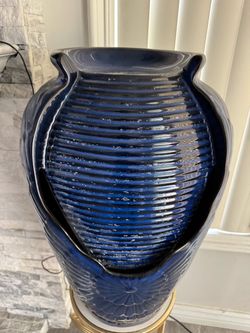 Large Blue Ceramic Water Fountain – Indoor/Outdoor