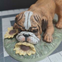 Bulldog Puppy with Sunflowers Figurine