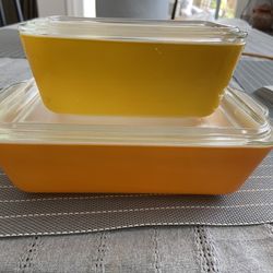 Vintage Pyrex Daisy Orange Yellow Refrigerator Dishes 4 Piece Set 