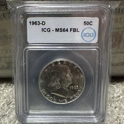 1963-D 50C FRANKLIN SILVER HALF DOLLAR FULL BELL LINES ICG MS64 FBL ❌ OPEN TO TRADES ❌ 