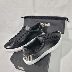 New Roberto Cavalli Low-Top High-Shine Leather Sneakers Size 11.5 Men's