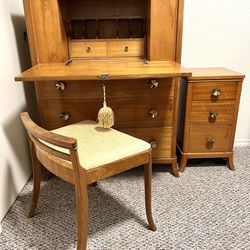 Vintage Secretary Deck Dresser Radio Chair and Night Stand Table