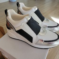 Alfani white metalic wedge sneakers size 5.5 size 6