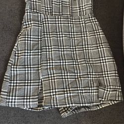 Windsor Houndstooth Romper With Skirt Over Shorts. 