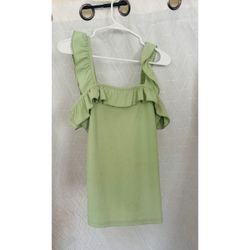 Sage Green Ribbed Ruffle Tank Top