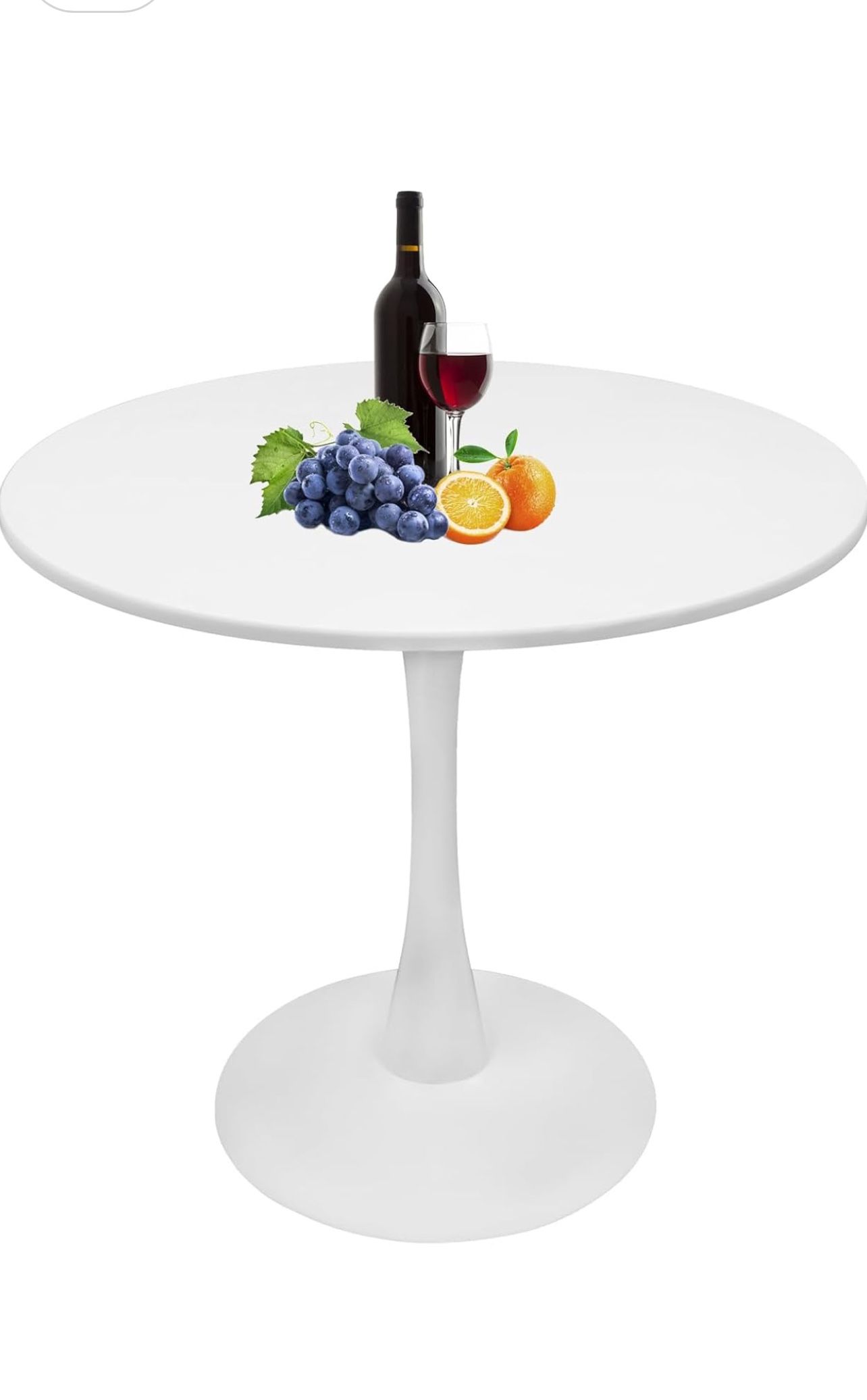 White Round Dining Table, 24 Inches Tulip Round Kitchen Table, Mid-Century Leisure Table for Small Places, Dining Room, Living Room, Cafe