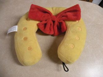 New Soft Yellow Plush Horseshoe with Red Bow Squeaker Dog Toy