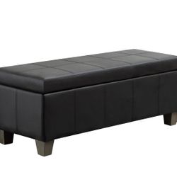 F15-41" Storage Ottoman, Storage Bench with Safety Hinge, Upholstered Synthetic Leather Ottoman Bench for Bedroom, Living Room, Entryway, Hallway, Foo