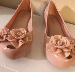 Mini Melissa Pink Jelly Ballet Flats with Rose Detail