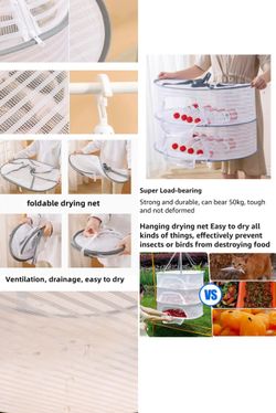 Moving sale! Clothes Drying Basket Racks,2 Layers Hanging Mesh Drying Basket U-Shaped Zipper Design