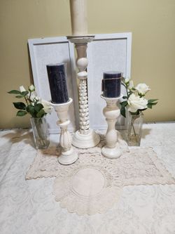 White Decorative Candlestick Holders Set of 3