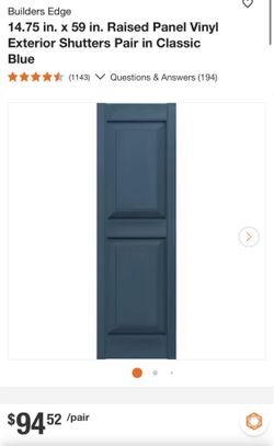 Raised Panel Vinyl Exterior Shutters Pair in Classic Blue