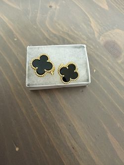 Gold and Onyx Stud Earrings