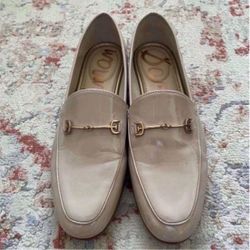 Sam Edelman Loraine Chai Latte Almond Toe Slip On Stacked Heel Fashion Loafers Size 9.5