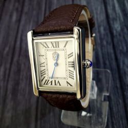 Vintage Style Pierre Lucerne 1888 Must Tank Swiss Inspired Classic Mens Watch Brown Band