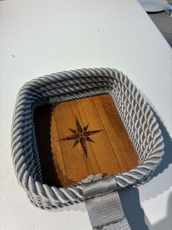 Marinerie Rectangular Rope Basket Tray — Handmade in Italy — Compass Rose Inlay