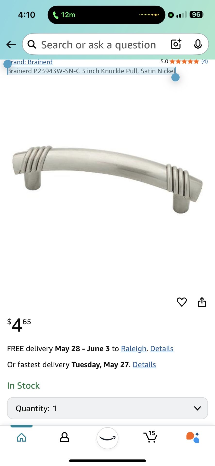 Brainerd P23943W-SN-C 3 inch Knuckle Pull, Satin Nickel I have 37 these Sale $2 each
